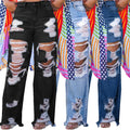 New Arrival Chic Ripped Straight Leg Jeans Fashion Wholesale Women's Denim With Unique Rips