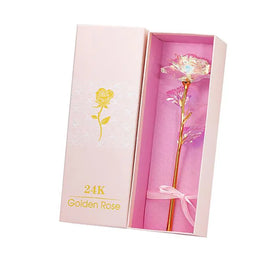 24K Colorful Rose Gold-plated Rose Luminous Rose Artificial Dried Flowers for Valentine's Day Gift