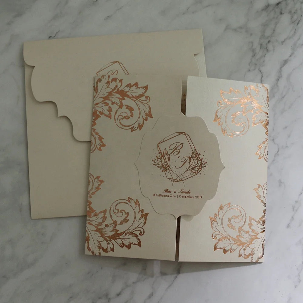 Rose Gold Foil Printing Customized Wedding Invites Bridal Shower Invitations Elegant