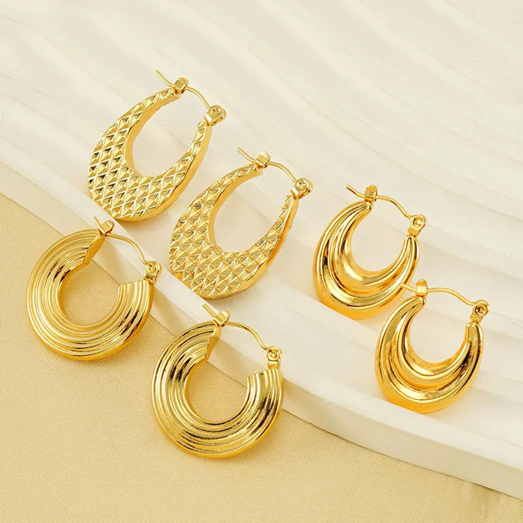 ES1173 Non Tarnish Free Stylish Fun Chunky 18k Gold Stainless Steel Lightweight Estate Circle Thick Huggie Hoop Earrings