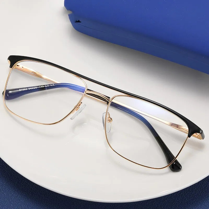 Jiuling New Eyewear New Full Metal Frame Anti Blue Light Computer Glasses Double Bridge Rectangle Frame Eyeglasses for Men