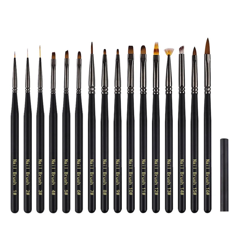 16 Pcs Nail Art Brush Set with Pouch