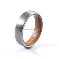 Personalized Dome Silver Tungsten Ring Whisky Barrel Wood Inner Men's Women's Promise Engagement Jewelry for Parties All Genders