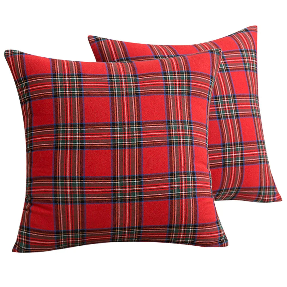 Decorative Square Woven Christmas Plaid Linen Printed Check Cushion Covers Checkerboard Home Throw Pillowcase