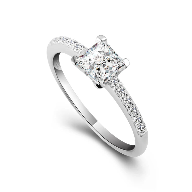 925 Silver Rhodium Plated Princess Cut Zircon Women's Anniversary Gift Ring