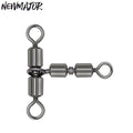 NEWMAJOR High-Speed Double Rolling Triangle Joint Swivel Solid Stainless Steel Fishing Connector with Swivel Snap Hook
