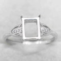 Sterling Silver 6*8mm Semi Mount Ring Square Shape Empty Frame Blank Claws Setting S925 Base Without Center Stone for Inlay DIY