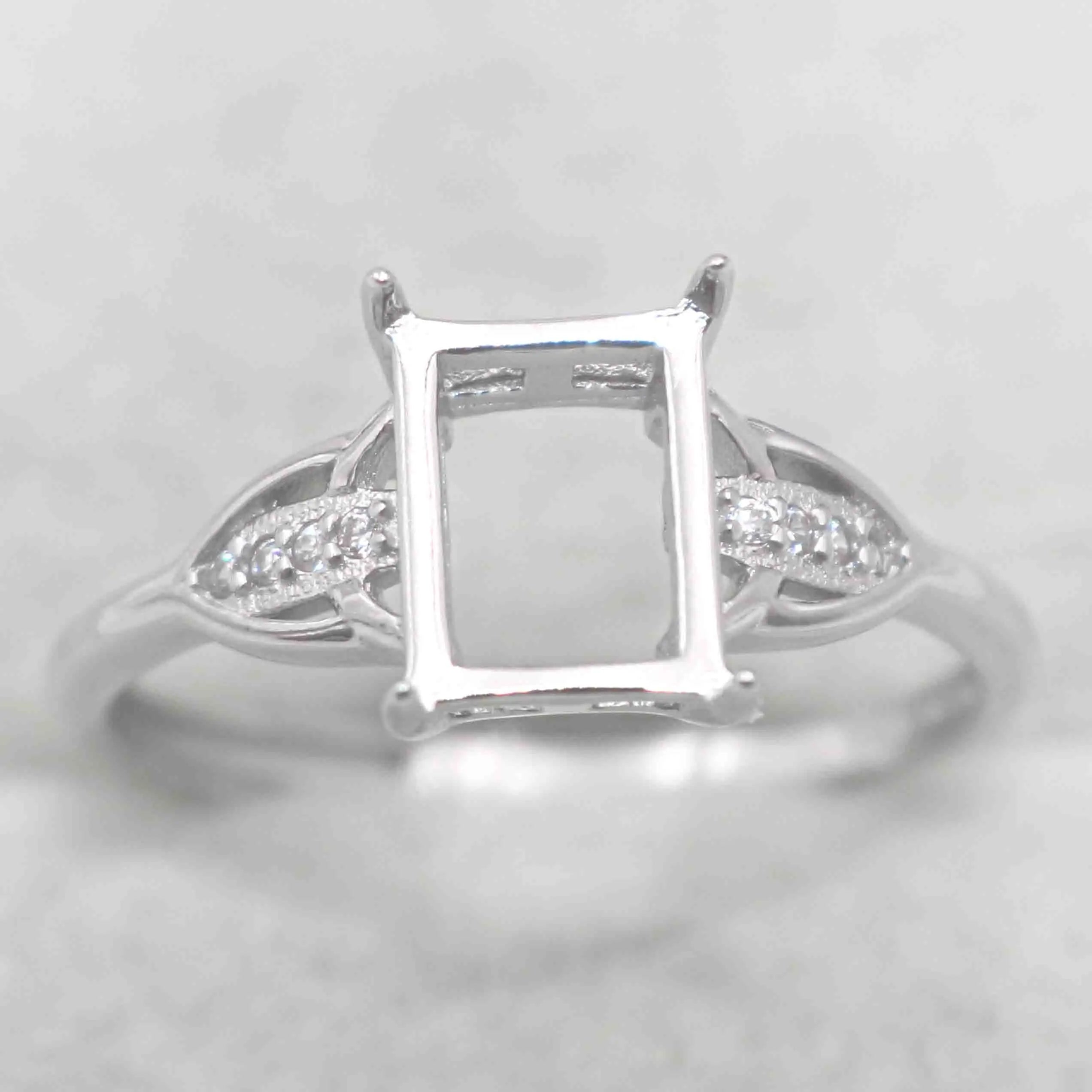 Sterling Silver 6*8mm Semi Mount Ring Square Shape Empty Frame Blank Claws Setting S925 Base Without Center Stone for Inlay DIY