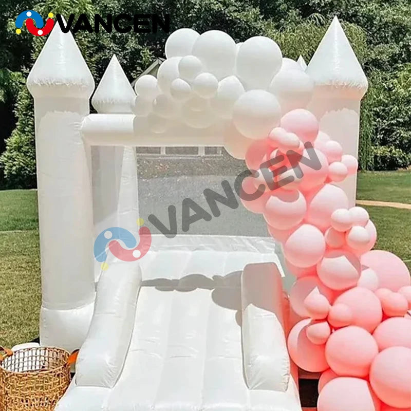 Commercial Mini 7ft White Bounce House Toddler Jumpers Bouncy Castle Kids Adults Wedding White Inflatable Bouncer with Slide