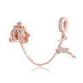 Rose Golden Pumpkin Car & Elk Charm Safety Chain Beads 925 Sterling Silver Clear CZ Fit Women Bracelet Christmas Jewelry Gift