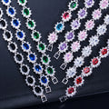 8 Colors Elegant Silver Plated Sparking White CZ Stone Flower Charm Tennis Bracelets for Women Wedding Bangle Jewelry Gifts