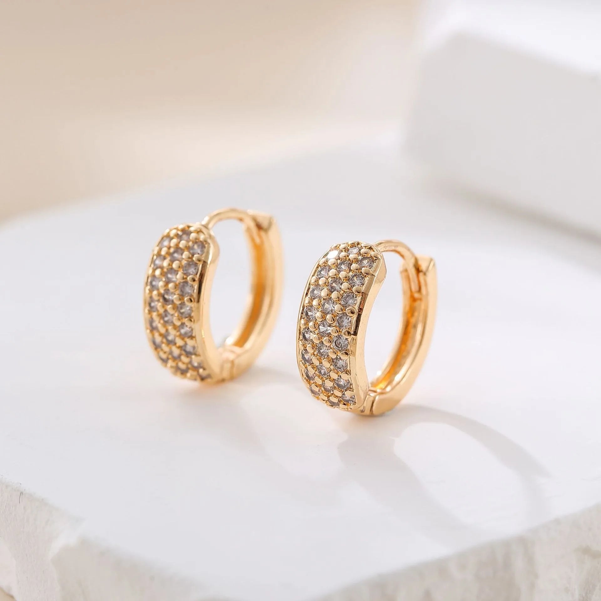 Exquisite Women's Simple Circle Copper Hoop Earrings with Unique Vintage Ear Hook and Full Micro Zircon Design