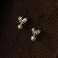 Cute Trendy 14K Gold Plating Pure 925 Sterling Silver Small Heart Pearl Stud Earrings for Women Girls Jewelry
