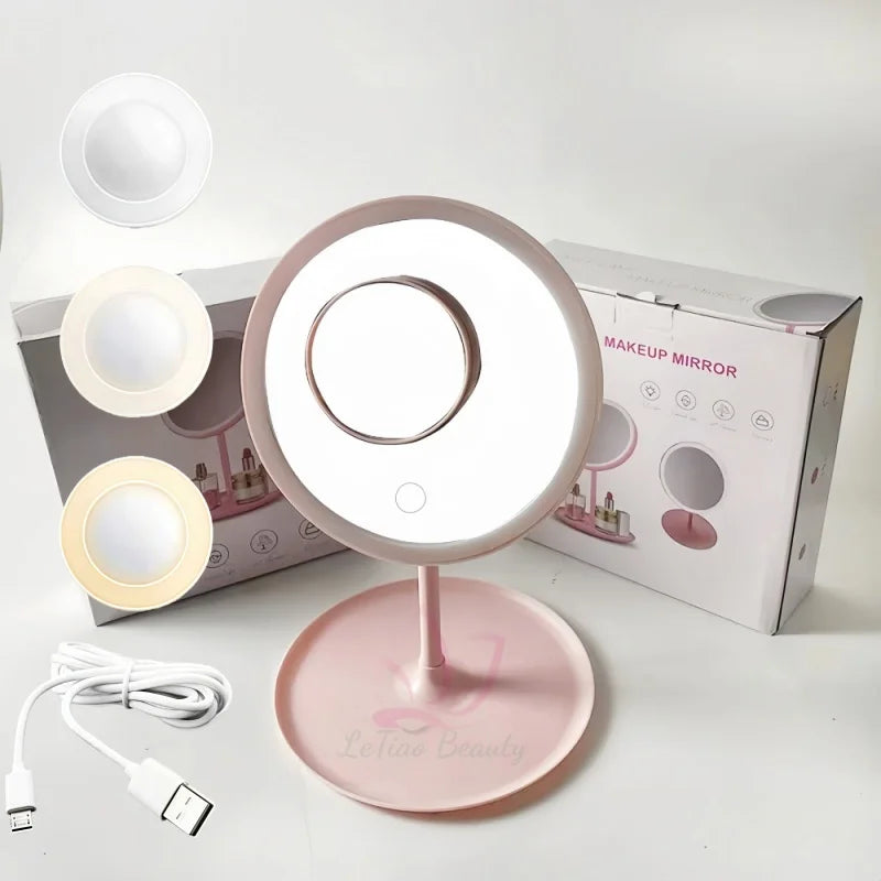 Hot Selling HD Portable Round LED Mirror Adjustable Makeup Mirror with LED Light Desktop Compact Mirror
