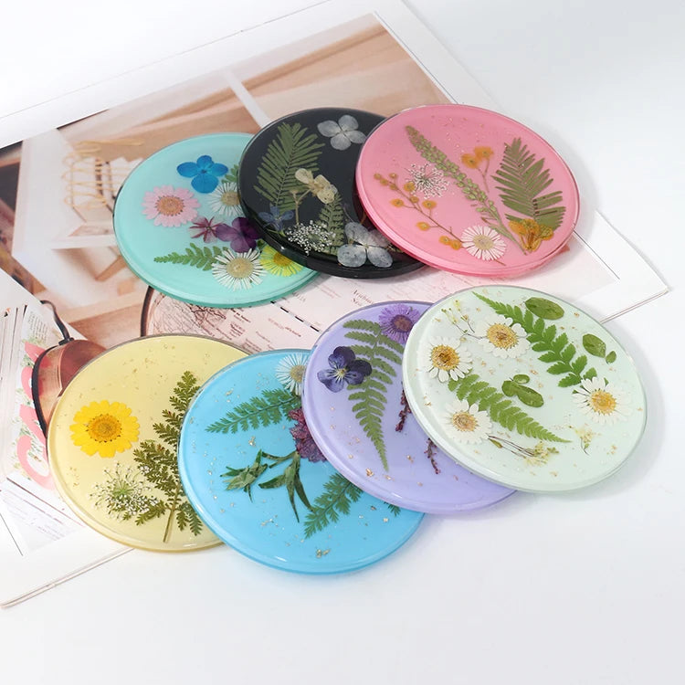 Pressed Flower Coasters Handmade Mat for Cup Wedding Birthday Table Decor Natural Flowers Resin Coasters Round Outdoor Cup Mat