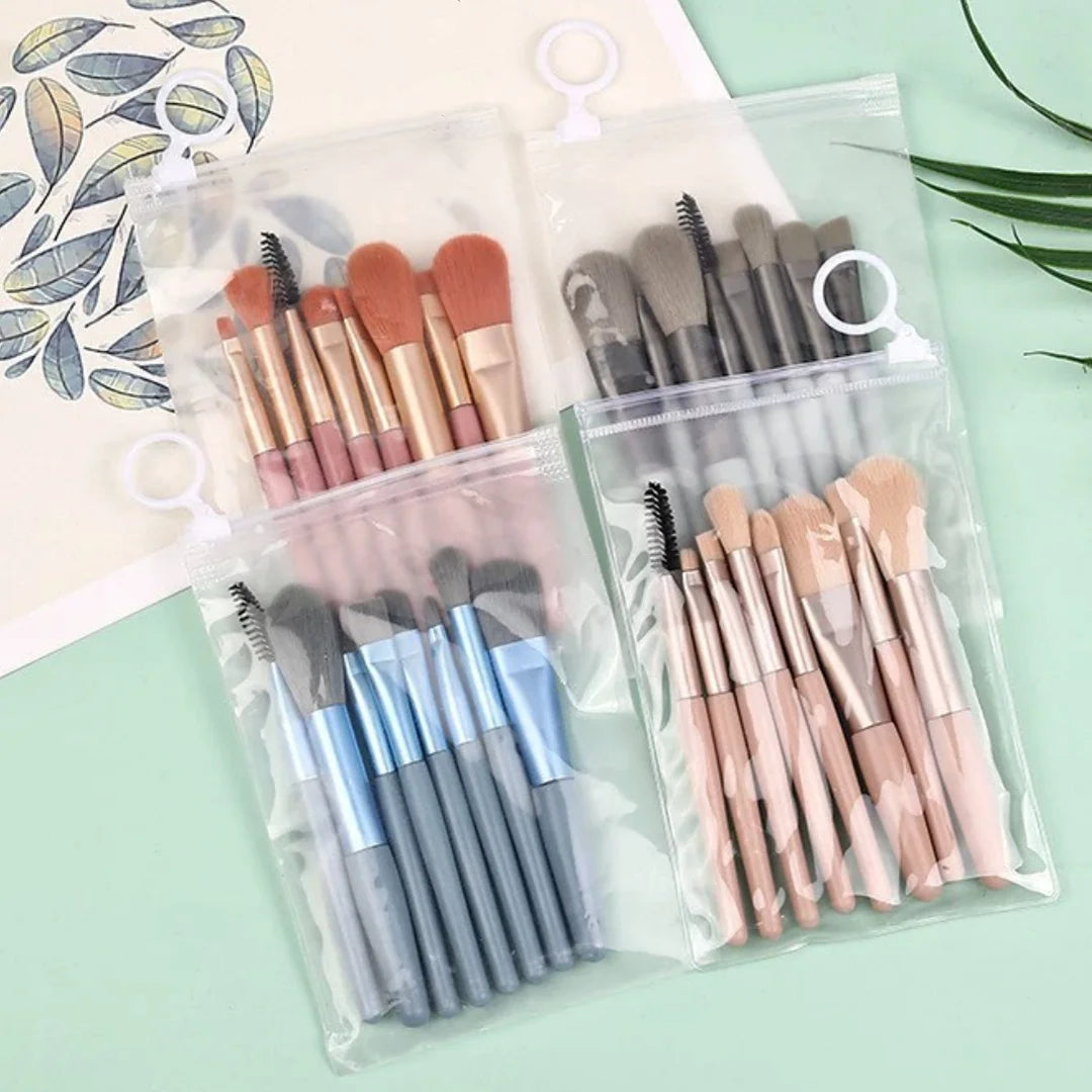 Wholesale 8PCS Mini Makeup Brush Set Plastic Handle Super Soft Artificial Fiber Blush Brush Foundation Brush Kit