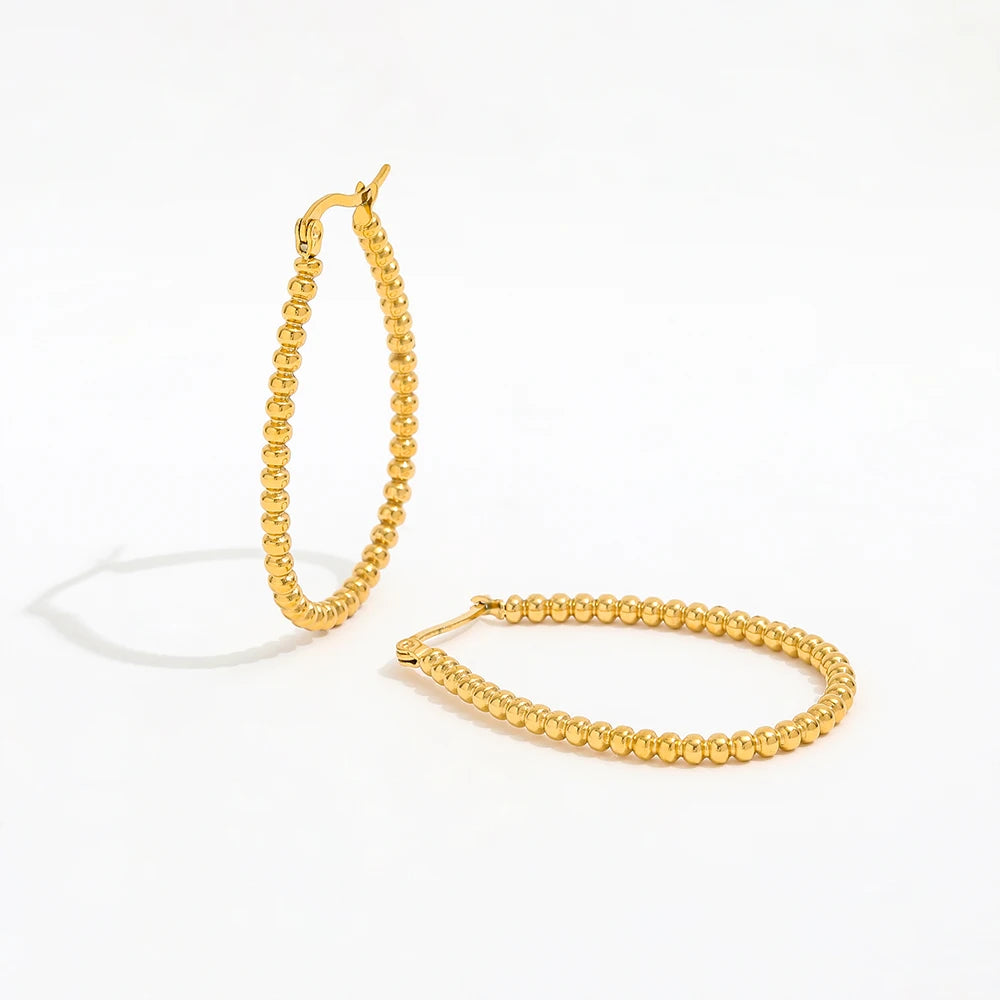 New Trendy Earring Waterproof Tarnish Free 18K Gold Plated Bead Oval U Stainless Steel Statement Hoop Earrings
