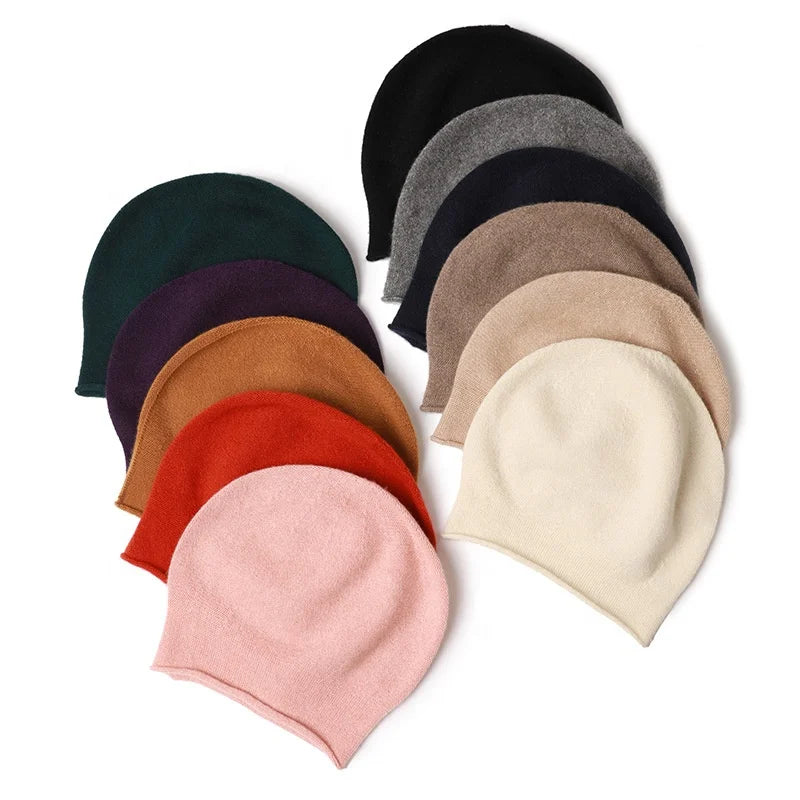 100% Pure Cashmere Women Winter Ny Beanies Hats Luxury Embroidery  Plain Knit Wool Bennie Caps With Custom Embroidery logo Jbm