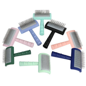 Factory Wholesale Custom Logo Pet Long Firm Stainless Steel Pin Hair Brush Cat Dog Grooming Slicker Brush Dematting Comb