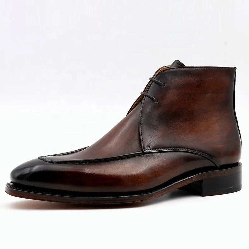 Goodyear Welted Chelsea Boots Square Toe Lace-Up Men's Ankle Boots Genuine Leather Fashion Stylish New Arrivals Men's Shoes