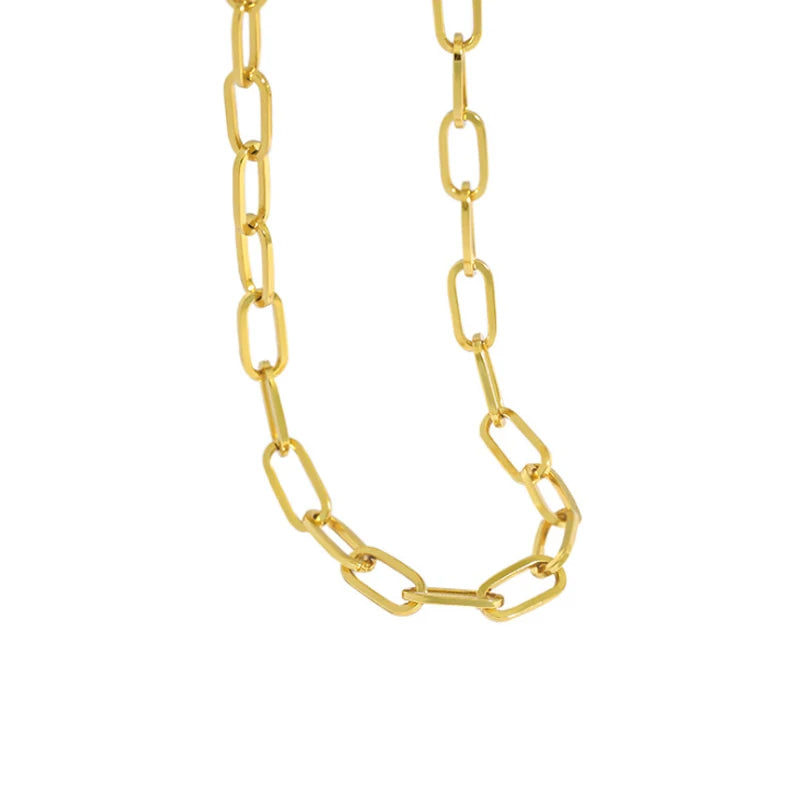 INS Design 18K Gold Plated Link Chain S925 Sterling Silver Choker Clavicle Chain Stackable Silver Necklace