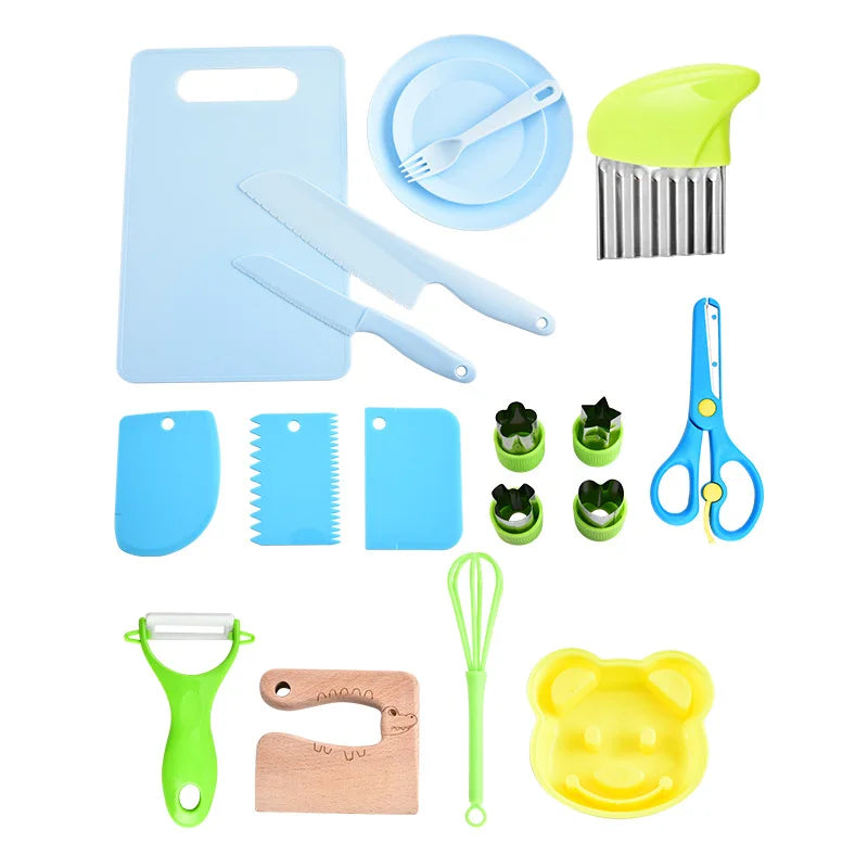 Children's Plastic Fruit & Bread Knife Set Serrated Early Education Cutting Board Safe for Young Hands Kindergarten Cooking Tool MegaBDM