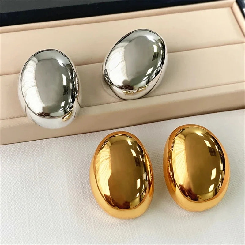 18K PVD Gold Plated Stainless Steel Jewelry Minimalist Jewelry Exaggerated Bean Shape Earrings