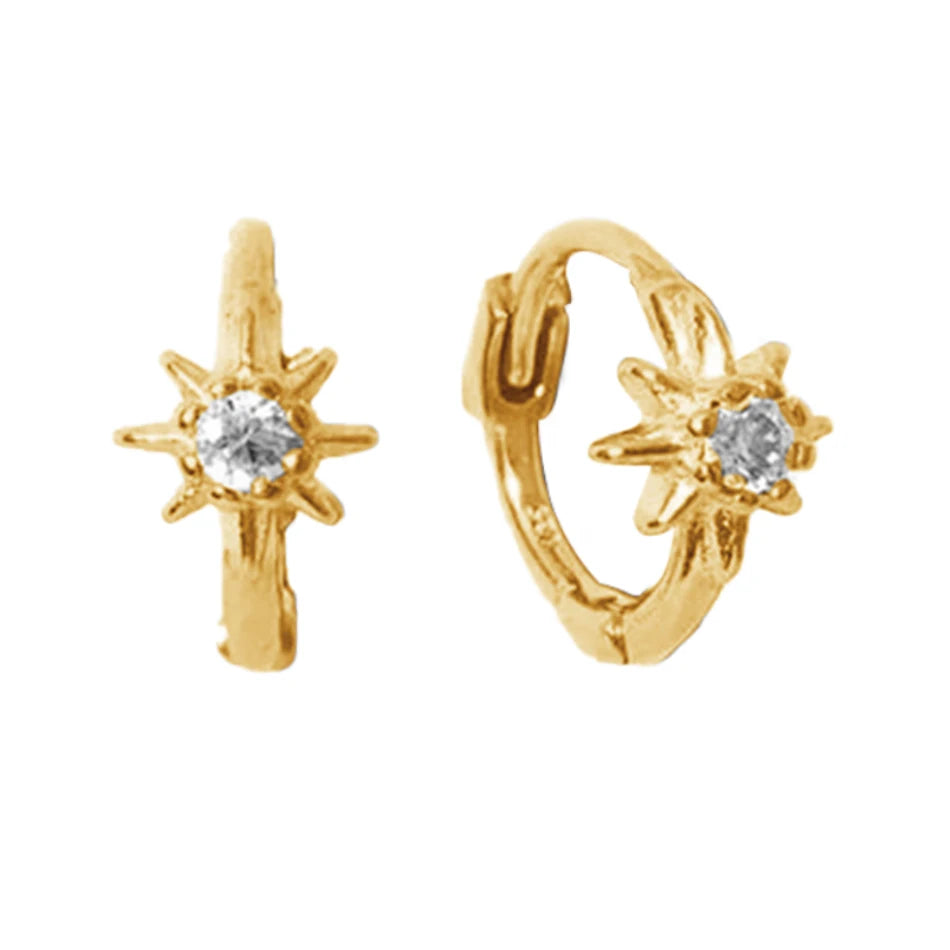 Minimalist Jewellery 925 Sterling Silver Fashion Earrings 14k Gold Plated Cubic Zircon Sun Huggie Hoops Earrings