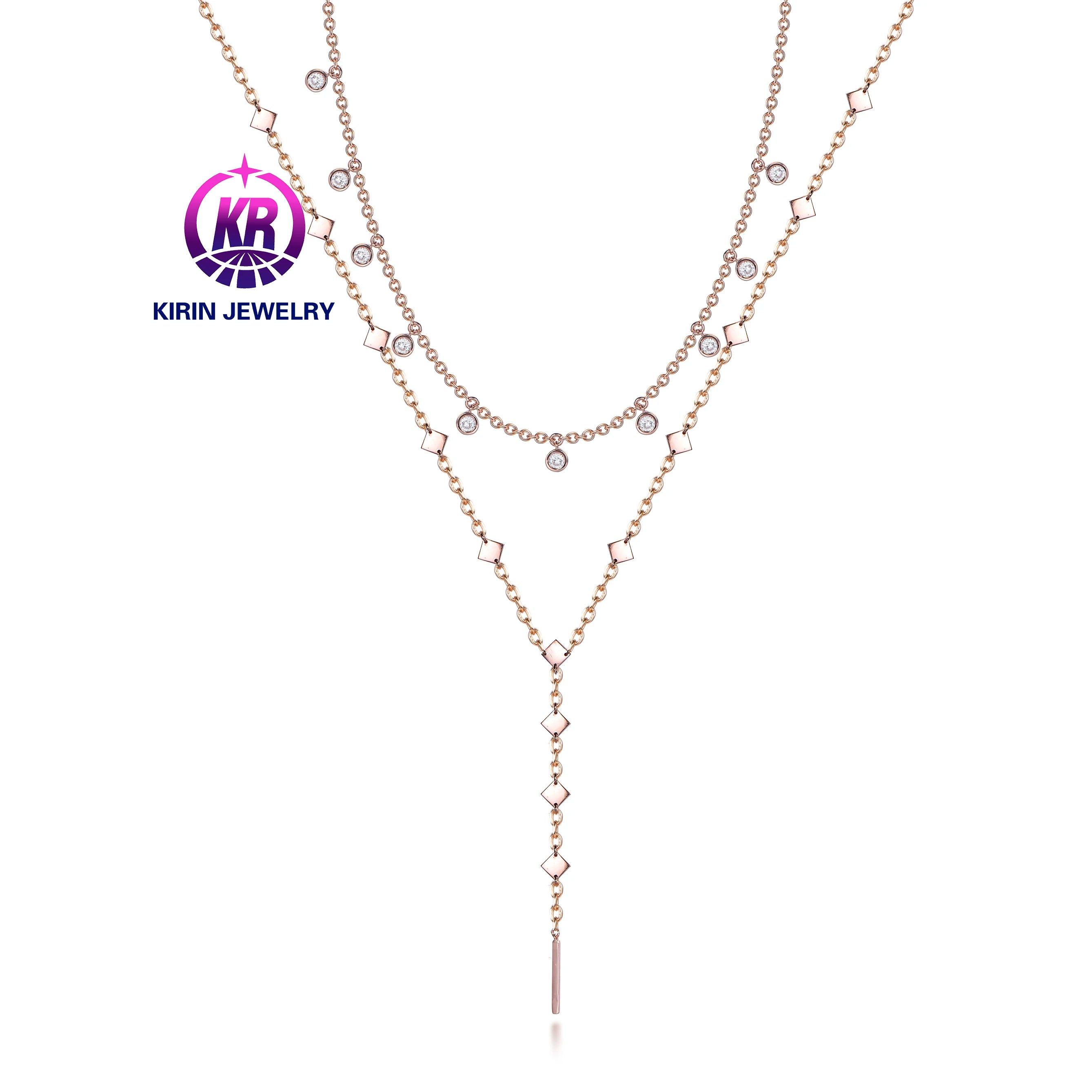 Layered Rose Gold Zircon Necklace Unique Geometric Gemstones Luxury Fashion Silver Jewelry for Weddings Engagements Gifts
