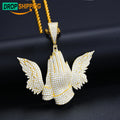 Dropshipping Large Stock Hip Hop Jewelry Bling 925 Sterling Silver VVS Moissanite Diamond Iced Out Praying Hand Wing Pendant