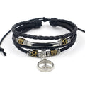 Men Jewelry Multi-layer Leather String Beaded Alloy Peace Sign Pendant Woven Bracelet
