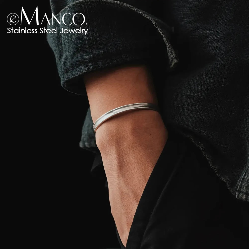 EManco Stainless Steel Polished Design C Shape 6MM Wide Bangle Men Punk Bracelet Fashion Couple Jewelry Wholesale
