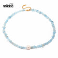 Wholesale New Trendy Bohemian Blue Natural Stone Pearl Beaded Necklace Gold Plated Stainless Steel Jewelry  Choker Necklace