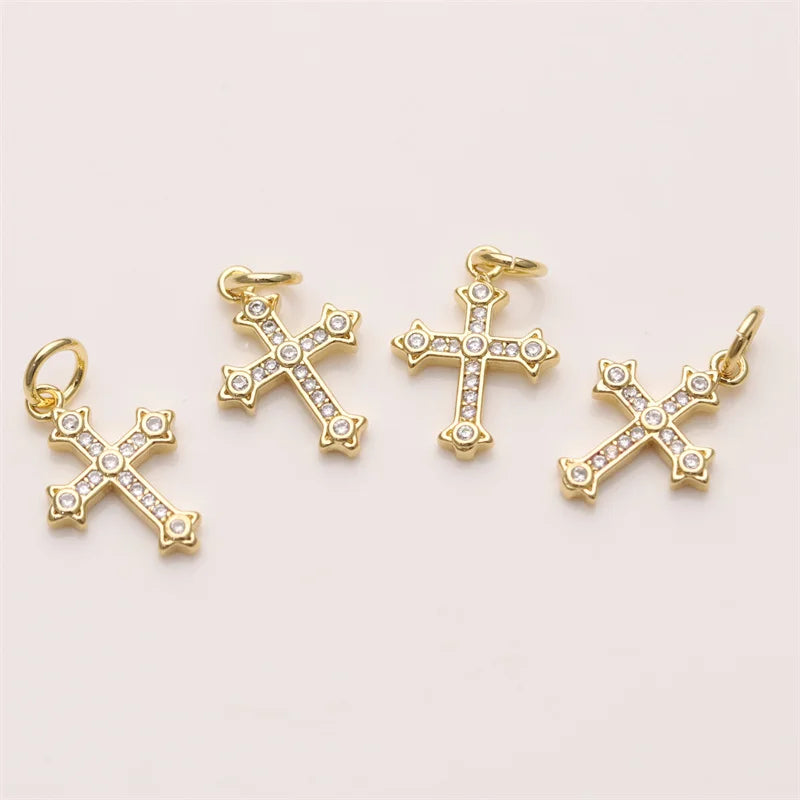 Fashion Jewelry Children's Christian Jesus Cross Pendant 18K Gold Plated Brass Charms Hot Sale