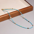 Boho Natural Abacus Blue Turquoise  Beaded Necklace for Women Men Pearl Charm Healing Stone Energy Choker Necklace