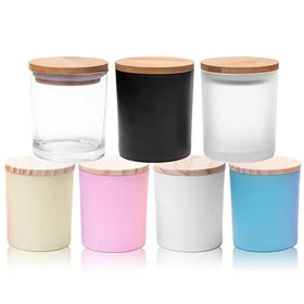 Wholesale 8oz 10oz Transparent Matte Customizable Private Label Logo Empty Glass Candle Jar with Bamboo Lid