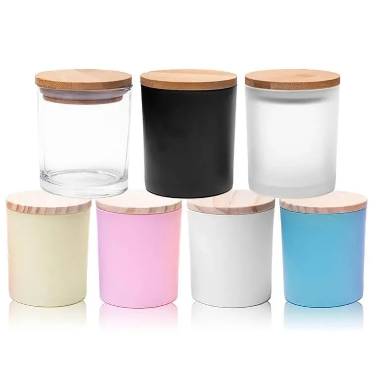 Wholesale 8oz 10oz Transparent Matte Customizable Private Label Logo Empty Glass Candle Jar with Bamboo Lid