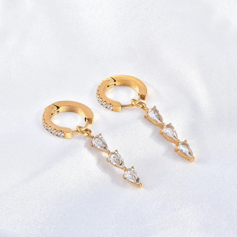 YF6238 Stainless Steel Zircon Circle 18k Gold Plated Water Drop Zircon Splicing Pendant Women Earrings