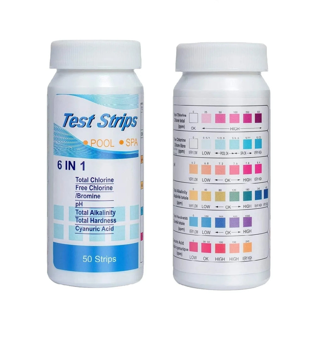 Factory Supply 6 Parameter Pool Spa Test Strips Water Testing Strips for Hot Tub Swimming Pool Chlorine pH Hardness Test 50pcs