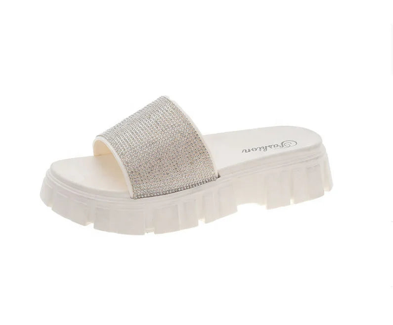 Fashionable  Women Water-Drill Thick Soled Sandals Lady Slipper Platform Shoes with Diamond Female Shoes with High Heel