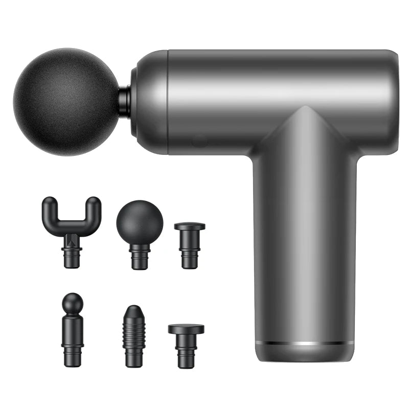 Portable ABS Type-c Mini Massage Gun 6 Heads Deep Tissue Fascial Percussion for Body Pain Relief Targeting Back Head Muscles