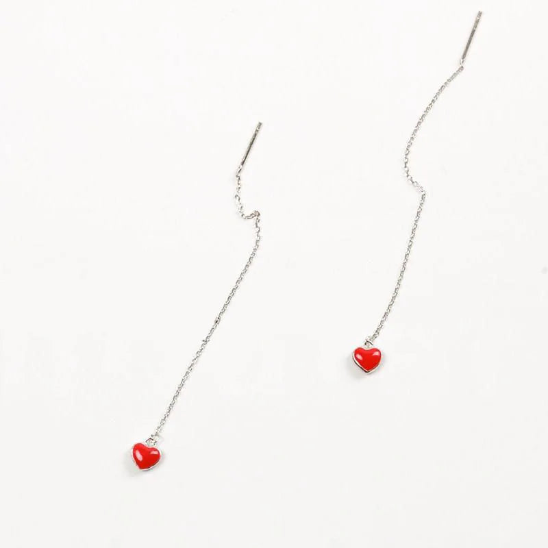 FY-EX93 New 925 Sterling Silver Red Heart Drop Earrings for Women Hot Fashion Jewelry