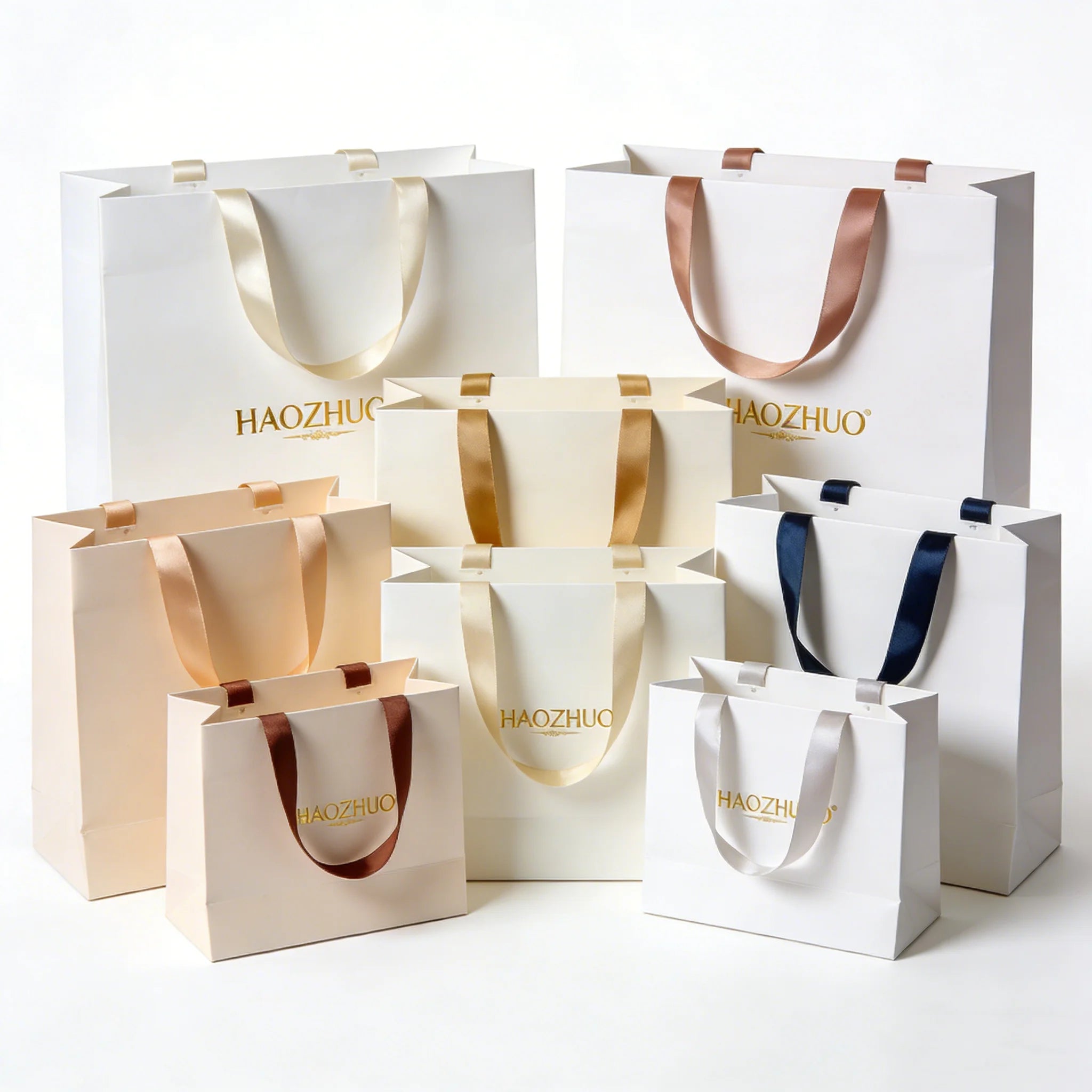 Wholesale Custom Designed Printed Paper Gift Bags with Ribbon Handle for Clothing Shoes Underwear Featuring Your Own Logo