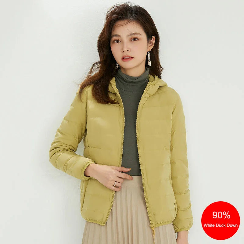 Plus Size Hooded Premium 90% White Duck Down Women's Jackets & Coats Zip up Light Outwear Winter