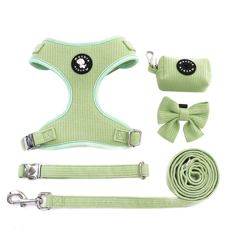 Premium Waffle Fabric Lovely Adjustable Custom Luxury Puppy Dog Harness Set for Dog Walk