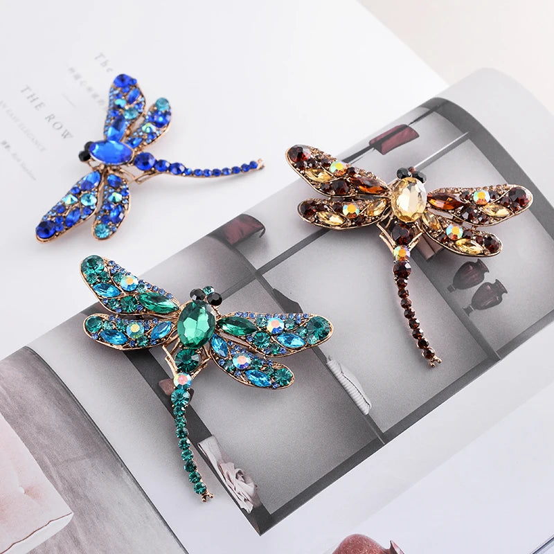 Ins Trendy Glass Drill Insect Dragonfly Women Brooches Accessory Rhinestone Crystal Dragonfly Brooch Pin for Hijab