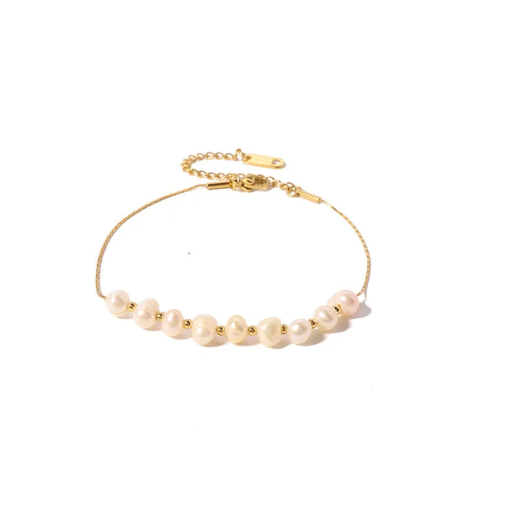 High End Jewelry Stainless Steel Natural Pearl Dangle Charm Bracelets for Women Gift