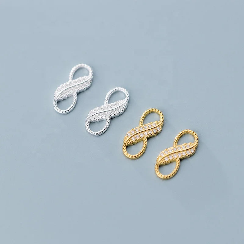 New Fashion 925 Sterling Silver Gold Plated 8-shape Zircon Infinity Charm Fashion Jewelry Pendants Connector