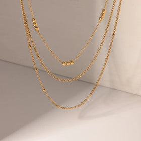 3 Layer Gold Plated Necklace Set Stainless Steel Waterproof Chains for Women Dainty Layered Jewelry Gift