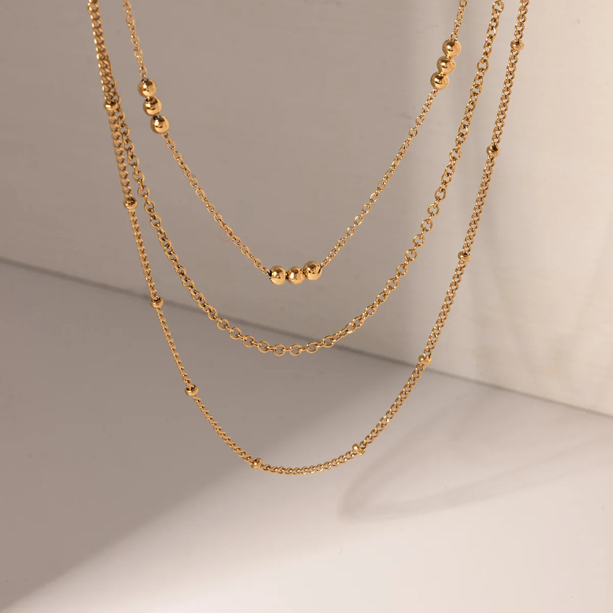 3 Layer Gold Plated Necklace Set Stainless Steel Waterproof Chains for Women Dainty Layered Jewelry Gift